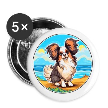 Papillon Hund Rasse Cartoon Kawaii Clipart Hund Haustier - Buttons klein 25 mm (5er Pack) - Weiß - Vorne