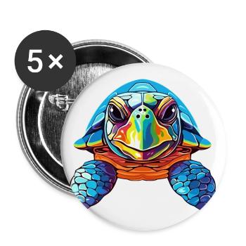 Turtle Colorful Watercolor Cartoon Kawaii Animal - Buttons small 1''/25 mm (5-pack) - white - Front