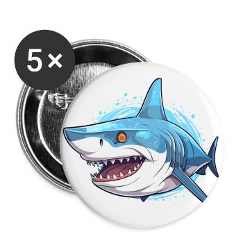 Hai Buntes Aquarell Cartoon Kawaii Tier - Buttons klein 25 mm (5er Pack) - Weiß - Vorne