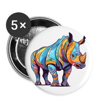 Rhino Colorful Watercolor Cartoon Kawaii Animal - Buttons small 1''/25 mm (5-pack) - white - Front