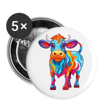 Vache Aquarelle Colorée Dessin Animé Kawaii Animal - Lot de 5 petits badges (25 mm) - blanc - Devant