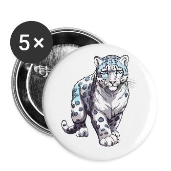 Schneeleopard Bunte Aquarell-Karikatur Kawaii An - Buttons klein 25 mm (5er Pack) - Weiß - Vorne