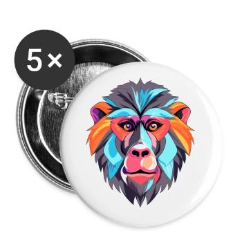 Baboon Colorful Watercolor Cartoon Kawaii Animal - Buttons small 1''/25 mm (5-pack) - white - Front