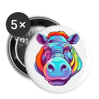 Hippo Colorful Watercolor Cartoon Kawaii Animal - Buttons small 1''/25 mm (5-pack) - white - Front