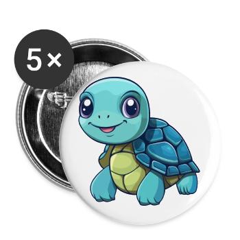 Schildkröte niedliche Karikatur Kawaii Aquarell Tier Haustier - Buttons klein 25 mm (5er Pack) - Weiß - Vorne