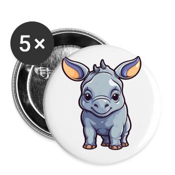 Rhino Cute Cartoon Kawaii Watercolor Animal Pet - Buttons small 1''/25 mm (5-pack) - white - Front