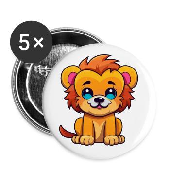 Lion Mignon Dessin Animé Kawaii Aquarelle Animal De Compagnie - Lot de 5 petits badges (25 mm) - blanc - Devant