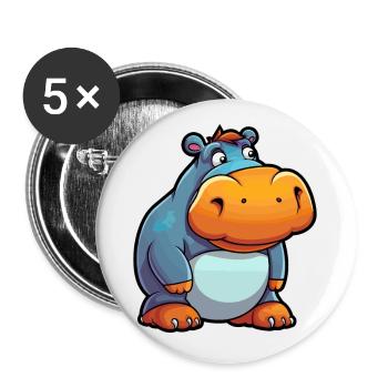 Hippo Cute Cartoon Kawaii Watercolor Animal Pet - Buttons small 1''/25 mm (5-pack) - white - Front