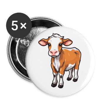 Vache Mignon Dessin Animé Kawaii Aquarelle Animal Animal De Compagnie - Lot de 5 petits badges (25 mm) - blanc - Devant