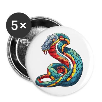 Snake Colorful Watercolor Cartoon Kawaii Animal - Buttons small 1''/25 mm (5-pack) - white - Front