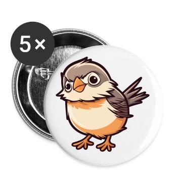 Sparrow Cute Cartoon Kawaii Watercolor Animal Pet - Buttons small 1''/25 mm (5-pack) - white - Front