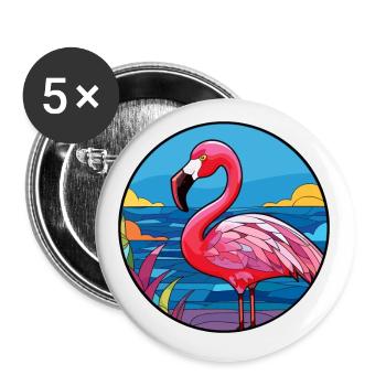 Flamingo Stained Glass Colorful Cartoon Kawaii Ani - Buttons small 1''/25 mm (5-pack) - white - Front