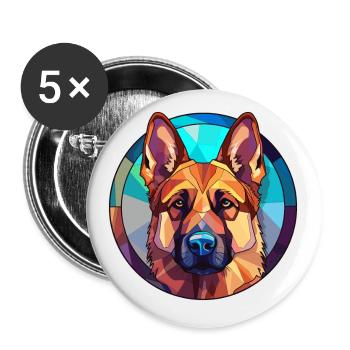 Deutscher Schäferhund Bunte Karikatur - Buttons klein 25 mm (5er Pack) - Weiß - Vorne