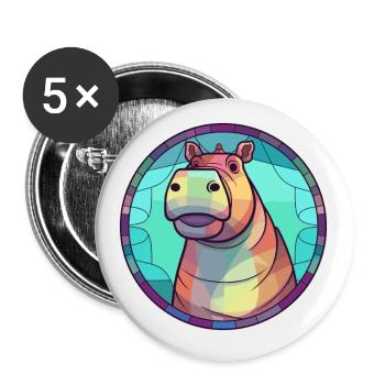 Nilpferd Bunte Karikatur Kawaii Tier - Buttons klein 25 mm (5er Pack) - Weiß - Vorne