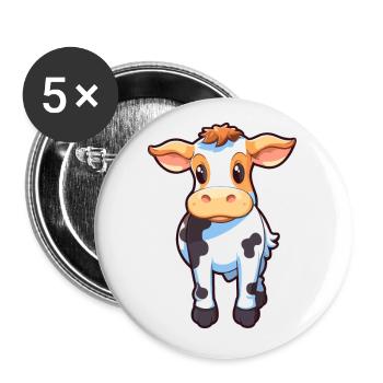Vache Mignon Dessin Animé Kawaii Aquarelle Animal Animal De Compagnie - Lot de 5 petits badges (25 mm) - blanc - Devant