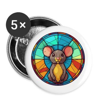 Maus Buntglas Bunte Karikatur Kawaii Tier - Buttons klein 25 mm (5er Pack) - Weiß - Vorne
