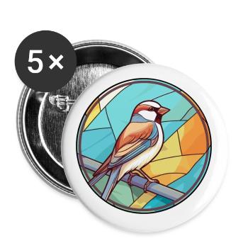 Sparrow Stained Glass Colorful Cartoon Kawaii Anim - Buttons small 1''/25 mm (5-pack) - white - Front