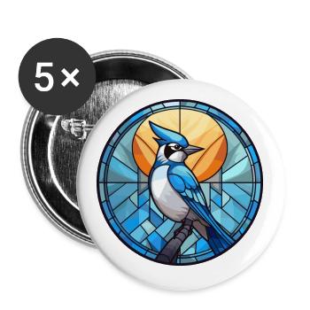 Blue Jay Stained Glass Colorful Cartoon Kawaii Ani - Buttons small 1''/25 mm (5-pack) - white - Front