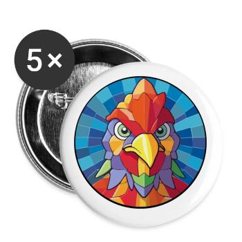 Poulet vitrail coloré dessin animé Kawaii Anim - Lot de 5 petits badges (25 mm) - blanc - Devant