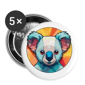 Koala Buntglas Bunte Karikatur Kawaii Tier - Buttons klein 25 mm (5er Pack) - Weiß - Vorne