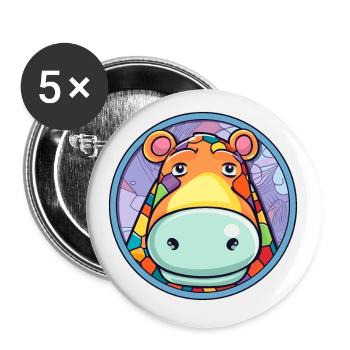 Nilpferd Bunte Karikatur Kawaii Tier - Buttons klein 25 mm (5er Pack) - Weiß - Vorne