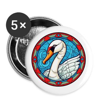 Schwanen-Buntglas-Cartoon-Kawaii-Tier - Buttons klein 25 mm (5er Pack) - Weiß - Vorne
