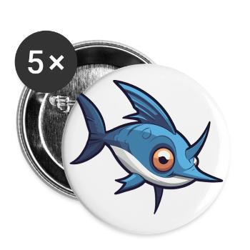 Schwertfisch Niedlich Glücklich Kawaii Cartoon Clipart Tier - Buttons klein 25 mm (5er Pack) - Weiß - Vorne
