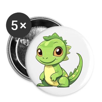 Iguana Cute Happy Kawaii Cartoon Clipart Animal - Buttons small 1''/25 mm (5-pack) - white - Front