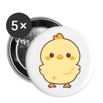 Poussin Mignon Heureux Kawaii Cartoon Clipart Animal - Lot de 5 petits badges (25 mm) - blanc - Devant