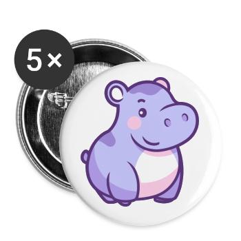 Nilpferd Niedlich Glücklich Kawaii Cartoon Clipart Tier - Buttons klein 25 mm (5er Pack) - Weiß - Vorne