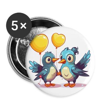 Jay Birds Kawaii Cartoon Haustier spielt mit Luftballons - Buttons klein 25 mm (5er Pack) - Weiß - Vorne