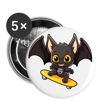 Lustige Fledermaus Kawaii Cartoon Haustier spielt Skateboard - Buttons klein 25 mm (5er Pack) - Weiß - Vorne