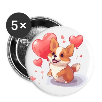 Corgi Dog Kawaii Cartoon Pet jouant avec des ballons - Lot de 5 petits badges (25 mm) - blanc - Devant
