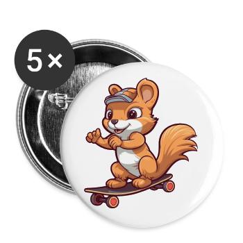 Lustiges Eichhörnchen Kawaii Cartoon spielt Skateboard - Buttons klein 25 mm (5er Pack) - Weiß - Vorne