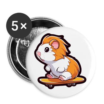 Lustiges Meerschweinchen Kawaii Cartoon spielt Skateboard - Buttons klein 25 mm (5er Pack) - Weiß - Vorne