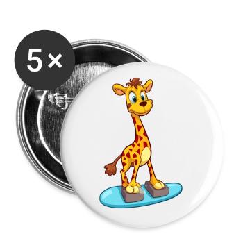 Lustige Giraffe Kawaii Cartoon spielt Skateboard - Buttons klein 25 mm (5er Pack) - Weiß - Vorne