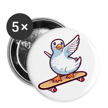 Lustige Taube Kawaii Cartoon Haustier spielt Skateboard - Buttons klein 25 mm (5er Pack) - Weiß - Vorne