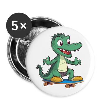 Lustiges Krokodil Kawaii Cartoon spielt Skateboard - Buttons klein 25 mm (5er Pack) - Weiß - Vorne