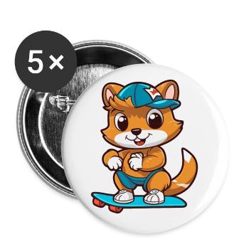 Lustiges Streifenhörnchen Kawaii Cartoon spielt Skateboard - Buttons klein 25 mm (5er Pack) - Weiß - Vorne
