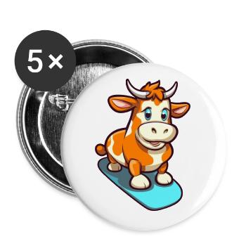 Drôle Vache Kawaii Cartoon Pet Jouant Skateboard - Lot de 5 petits badges (25 mm) - blanc - Devant