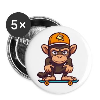 Lustige Schimpanse Kawaii Cartoon spielt Skateboard - Buttons klein 25 mm (5er Pack) - Weiß - Vorne