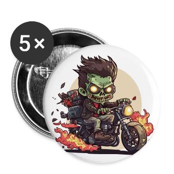 Smokin Zombie Biker - Buttons small 1''/25 mm (5-pack) - white - Front