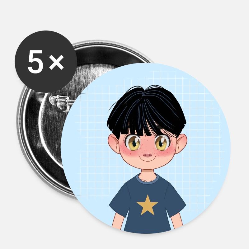 Figurine Manga Boy Chibi - Lot de 5 petits badges (25 mm) - blanc
