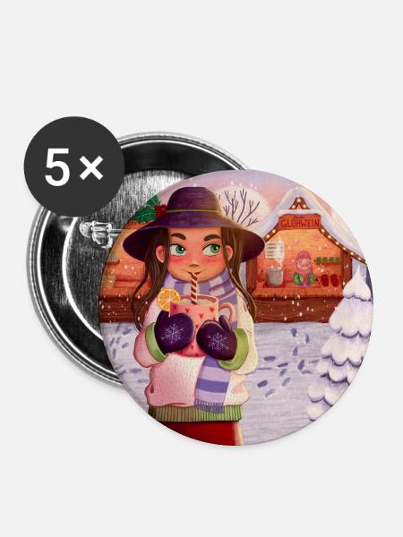 Weihnachtsmarkt Illustration - Buttons klein 25 mm (5er Pack) - Weiß