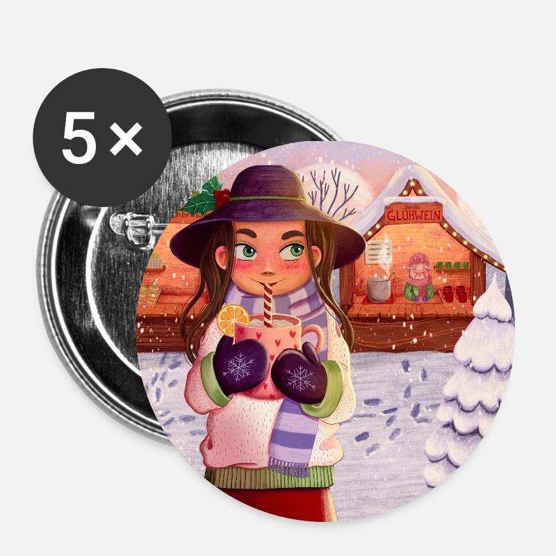 Weihnachtsmarkt Illustration - Buttons klein 25 mm (5er Pack) - Weiß