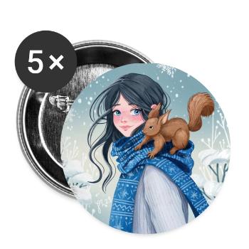 Première neige, jour d’hiver avec l’écureuil - Lot de 5 petits badges (25 mm) - blanc - Devant