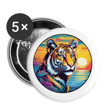 Liger Hybrid Löwe Tiger Katze Aquarell Cartoon Haustier - Buttons klein 25 mm (5er Pack) - Weiß - Vorne