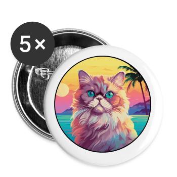 Persische Katzenrasse, Aquarell-Cartoon-Kawaii-Haustier - Buttons klein 25 mm (5er Pack) - Weiß - Vorne