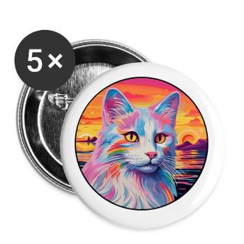 Race de chat Angora turc aquarelle dessin animé Kawaii - Lot de 5 petits badges (25 mm) - blanc - Devant