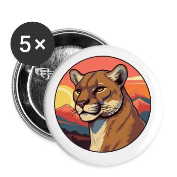 Cougar Aquarelle Colorée Dessin Animé Kawaii Animal - Lot de 5 petits badges (25 mm) - blanc - Devant